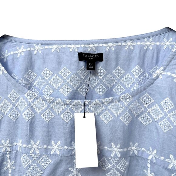 TALBOTS Embroidered Top Plus Size 2X Light Blue Boho Womens Blouse NWT - Picture 3 of 8